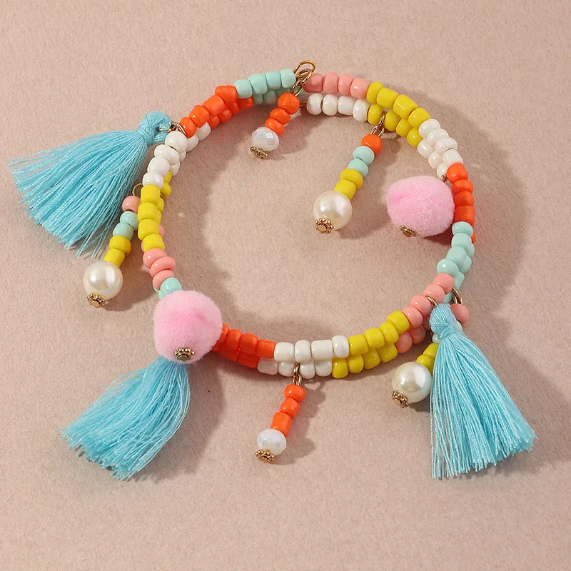 

Weihao Hot Selling Bohemian Color Bead Bracelet Wild Tassel Pendant Bracelet, As picture show