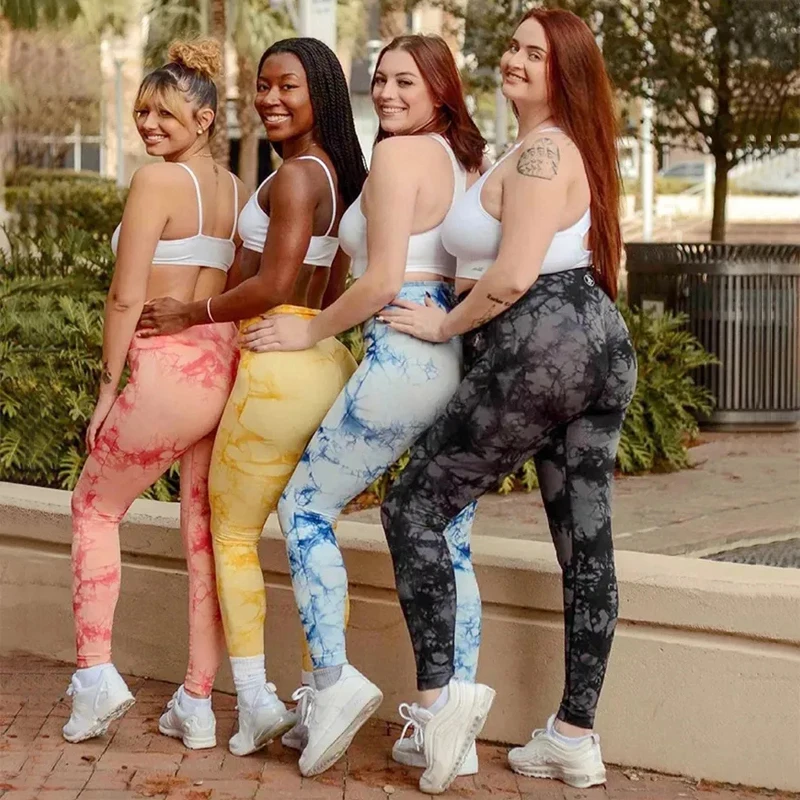 

Polainas De Yoga Women Girls High Rise Tummy Control Fitness Seamless Tie Dye Scrunch Back Yoga Leggings For Women