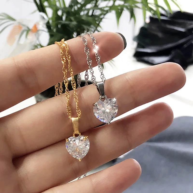 

Heart Necklace For Women Lovers Gold Chain Necklace Female Pendant Necklace Cute Zircon Heart Jewelry, Customized color