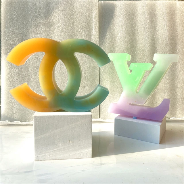 

J645 New Design Silicone Crafts Casting Epoxy Resin Molds For Candles Luxury Large Letter Brand Logo Silicone Candle Mold, Stock or customized