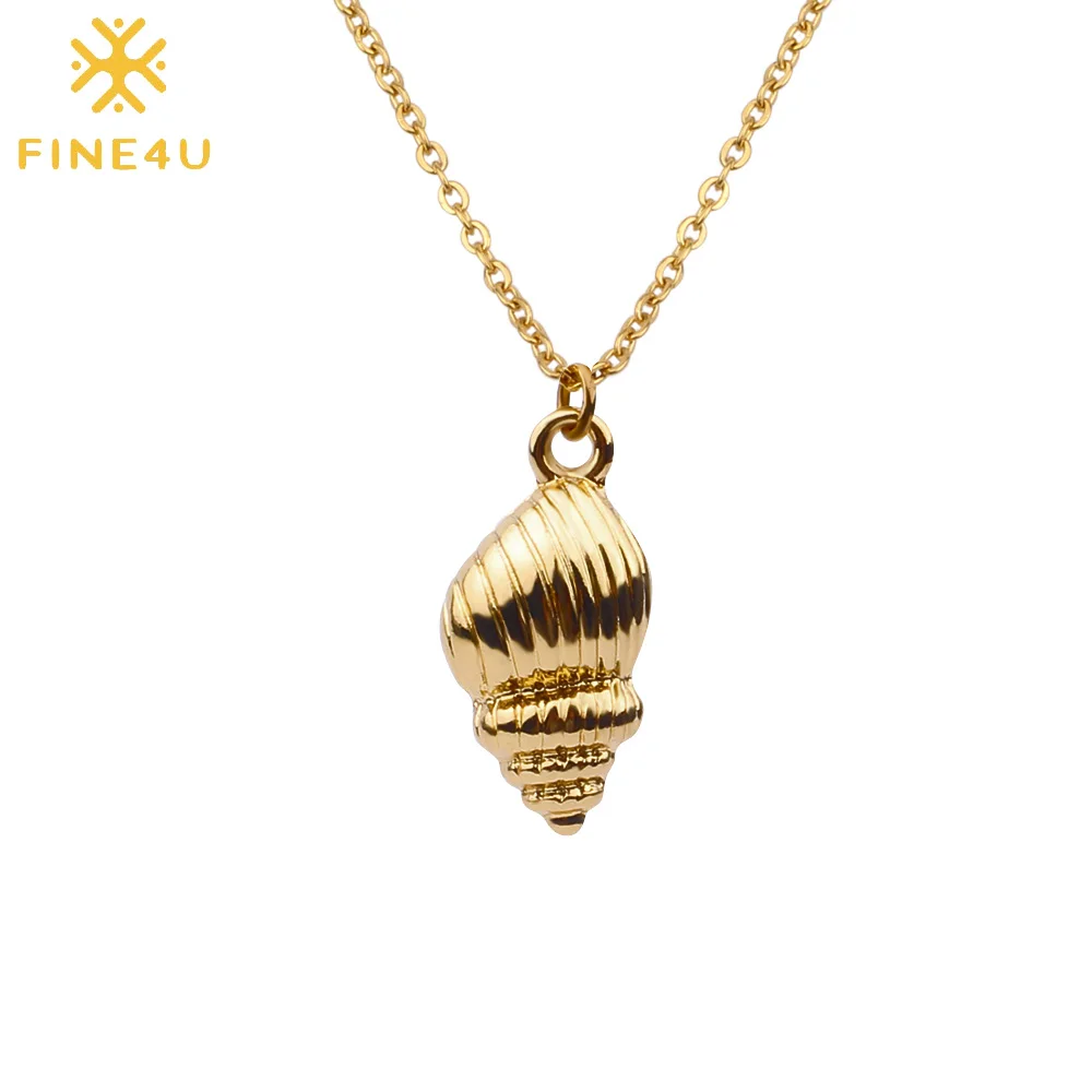 

Bohemian jewelry seashell boho fashion gold plated stainless steel conch cowrie summer shell necklace, Steel/gold/rose gold