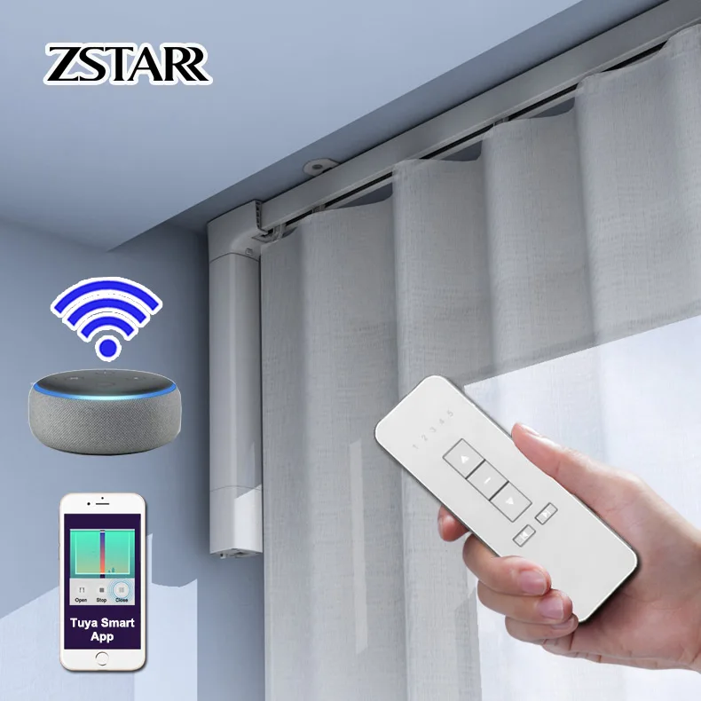 ZSTARR Modern Design Alexa Smart Metal Motorized Curtain Track Set Electric Curtain Poles for Home Office Hotels