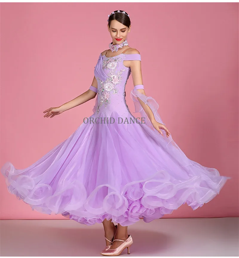 
High Quality Lavender International Standard Ballroom Dance Dresses Competition Women 