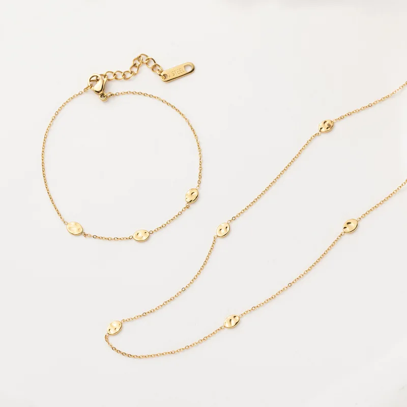 

Fashion Irregular Small Disc Necklace Bracelet Stainless Steel Wedding Jewelry Set