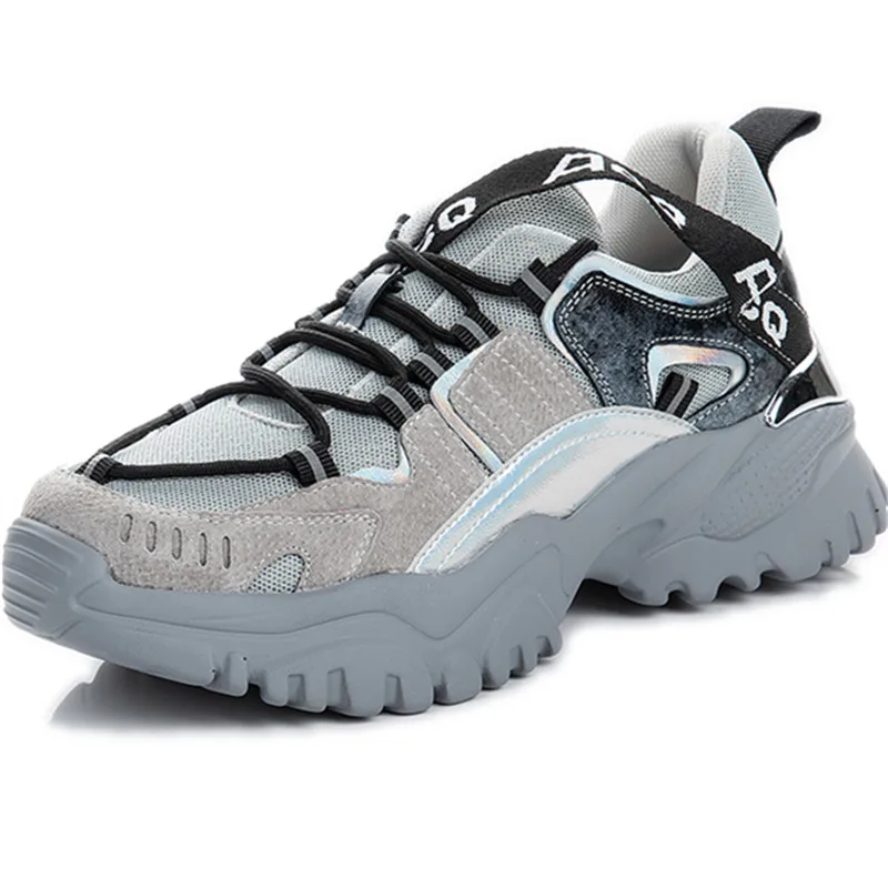 

Dropshipping Custom Logo Women Gray Chunky Sneakers Platform Female Trainers Casual Designers Lace Up Shoes