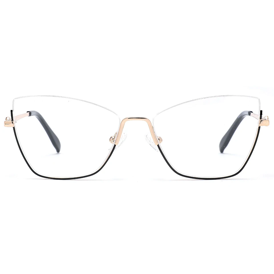 

Half rim metal optical frames 2020 cat eye female eyeglasses with two colors spring hinge