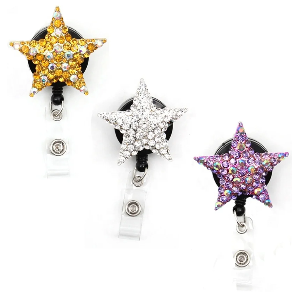 

Custom Office Supply Rhinestone Star Retractable Badge Reel For Gift, Various, as your choice