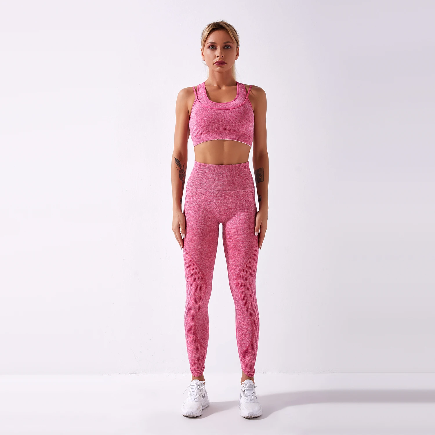 

Hot 2PCS Seamless Yoga Sets Women Gym Fitness Yoga Suits High Waist Leggings Yoga Set Running Sportswear Pants, As picture