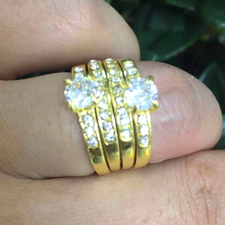 

Fashion zircon 14k gold plated ring, couple engagement wedding ring synthetic diamond rings jewelry women