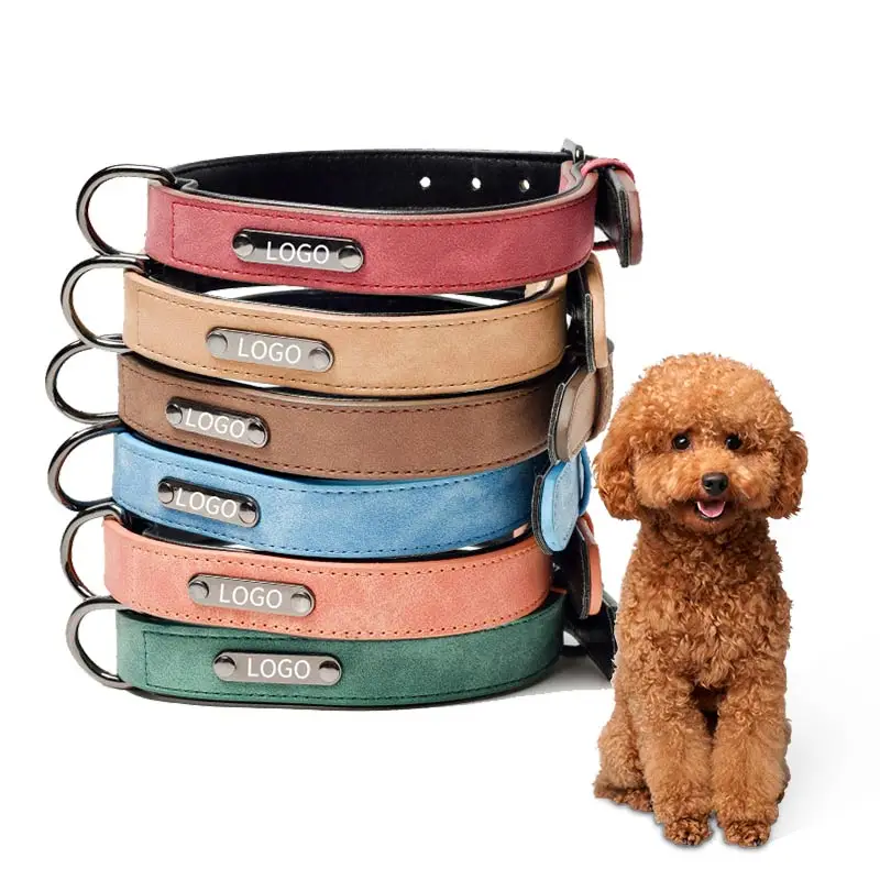 

Personalized Custom Made Leather Solid Waterproof Microfiber Durable Matte Walking Collars For Dogs, Red/blue/green/coffee/khaki/orange