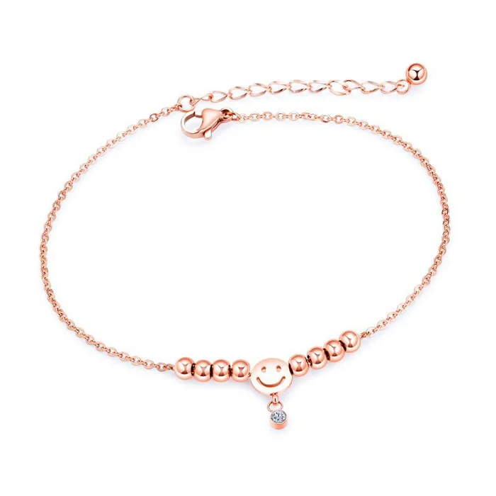 

Fashion Design Trendy Stainless Steel Rose Gold Smile initial anklet