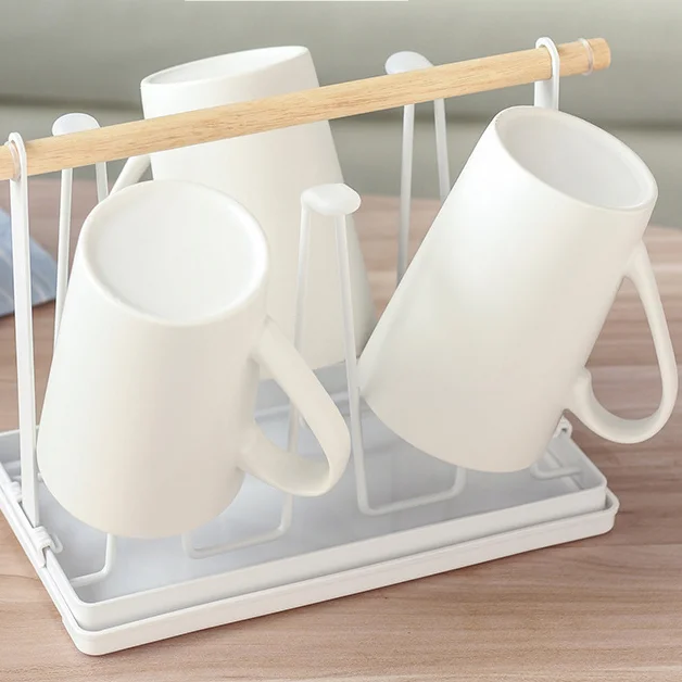 

Beer Coffee Tea Drinking Water Glass Storage Drain Hanger Mug Drying Display Rack Cup Stand Kitchen Iron Metal Cup Holder, White