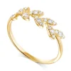 925 Sterling Silver New Fashion Olive Leaf Ring Gold Plating Silver Stackable CZ Micro Pave Wedding Engagement Rings for Women