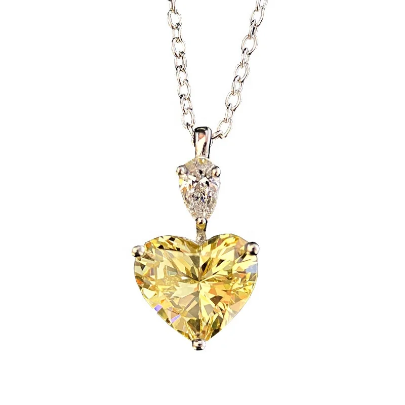 

New Love Heart Pendant Necklace Fashion Romantic Wedding Jewelry Inlay Yellow Crystal Zircon Women's Charm Clavicle Chain, Picture shows