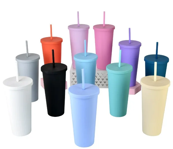 

16oz blank logo Plastic Acrylic Skinny Tumblers Cold Drinks Tumbler Cups with Lid and Straw, Custom color