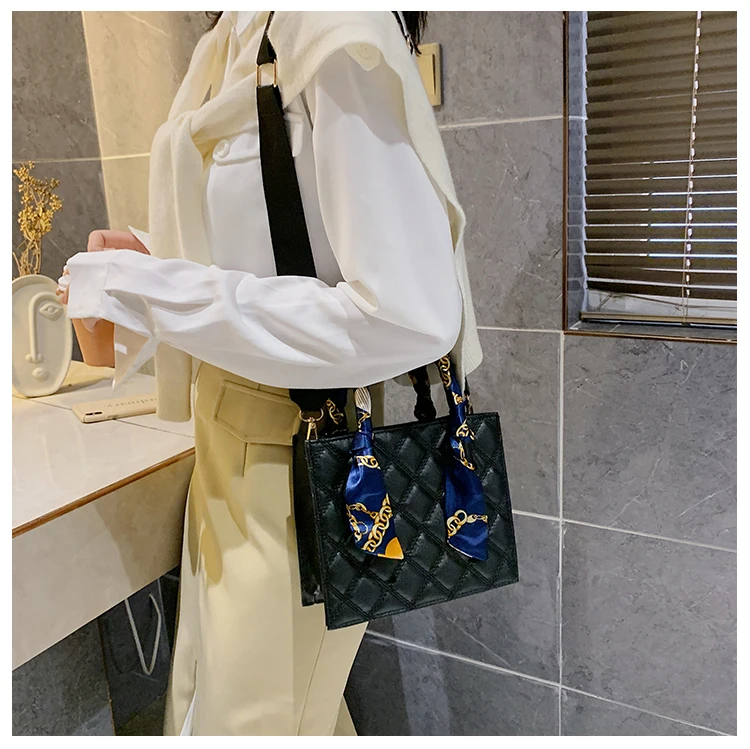 

2021 Fashion Tote Bag with Silk Scarf Wrap Elegant Handbag Pu Leather New Handbag For Women Mini Cute Purse Girls, As the picture shown or you could customize the color you want