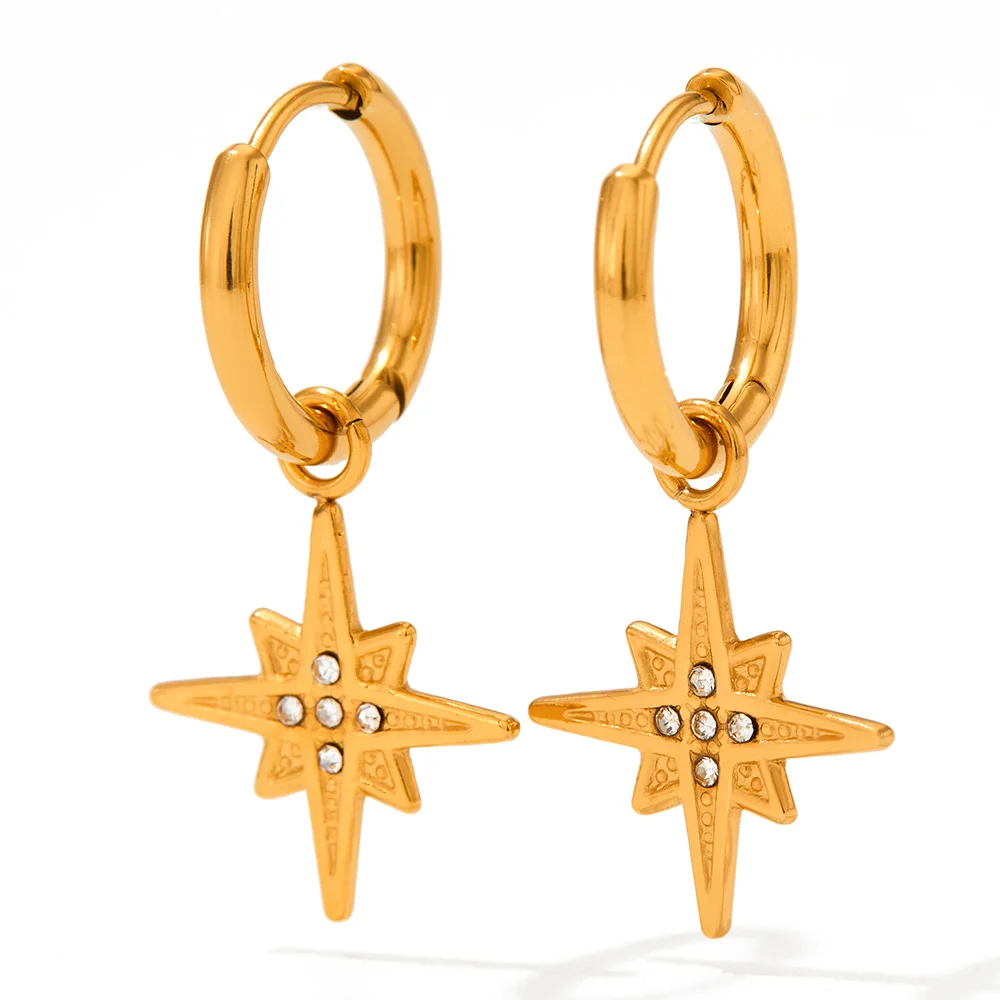 New Arrival Stainless Steel Star Drop Earrings Zircon Star Huggie Earring For Women