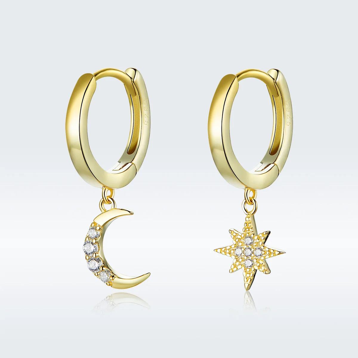 

gold plated jewelry star and moon 925 sterling silver drop earrings