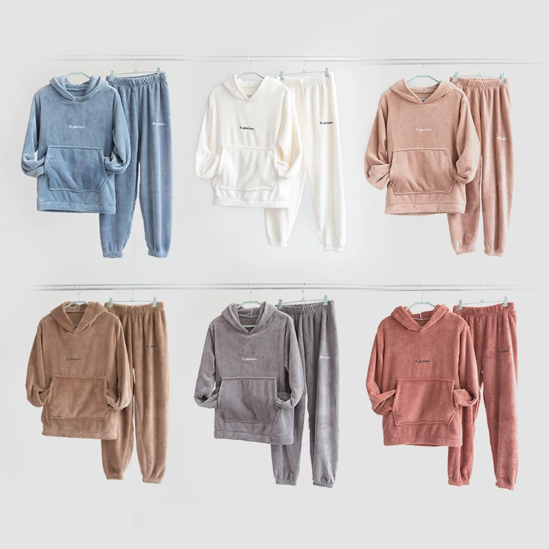 

Custom Warm Winter Unisex Fleece Hoodie and Pants Suits Women Men Tracksuitl Velvet 2 Piece Sets Jogging Sets