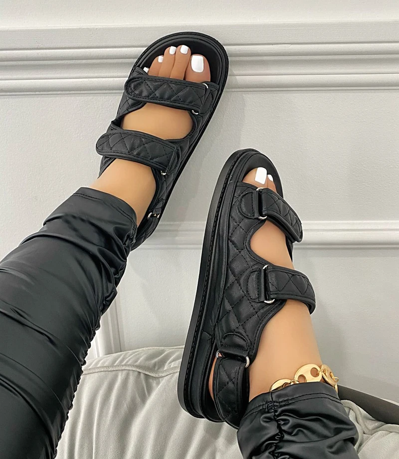 

Cowinner 2021 Women Casual Slippers Two Belt Buckle Platform Sandals Womens Flat Sandals, As pic