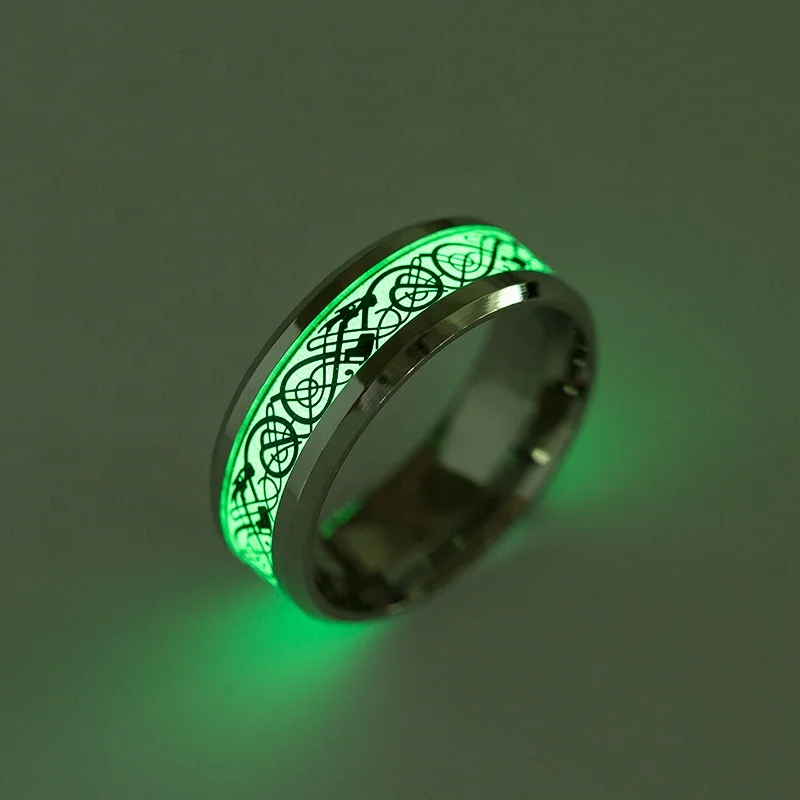 

European And American Titanium Steel Luminous Dragon Ring Fluorescent Ring Jewelry