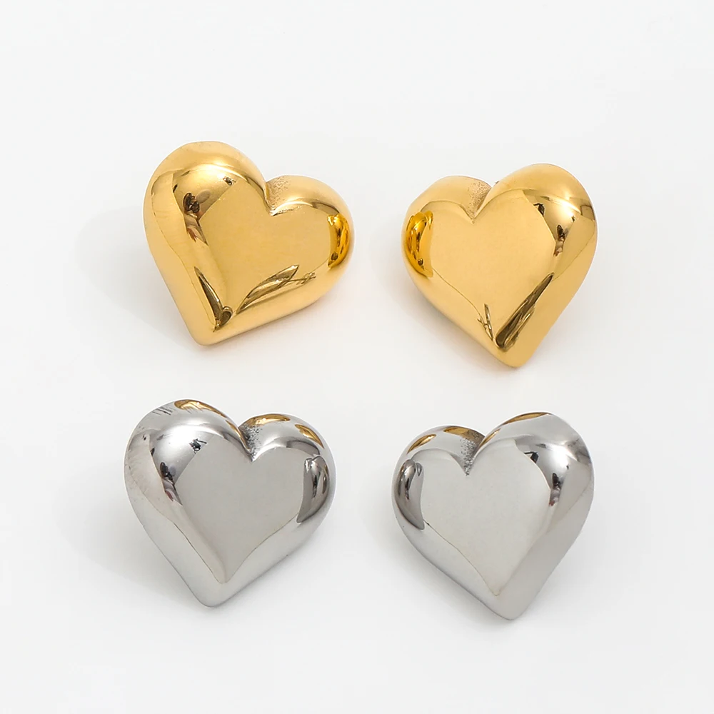 New Trendy Earring 18K Gold Plated Dainty Heart Shape Stud Earrings Earrings Wholesale Stainless Steel for Women N/A
