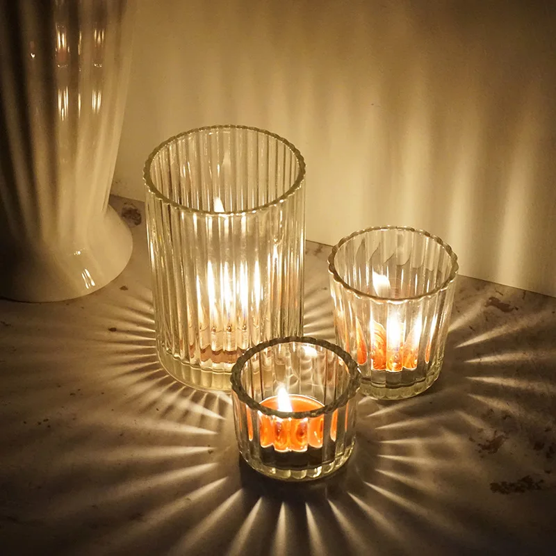 Hot Selling Transparent Clear Glass Tealight Candle Holder Home Decoration Christmas Printed Metal Stand for Weddings 7-Day