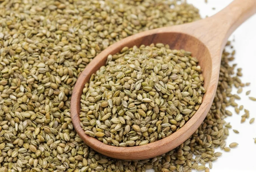 Close-up of fennel seeds and common substitutes arranged on wooden board