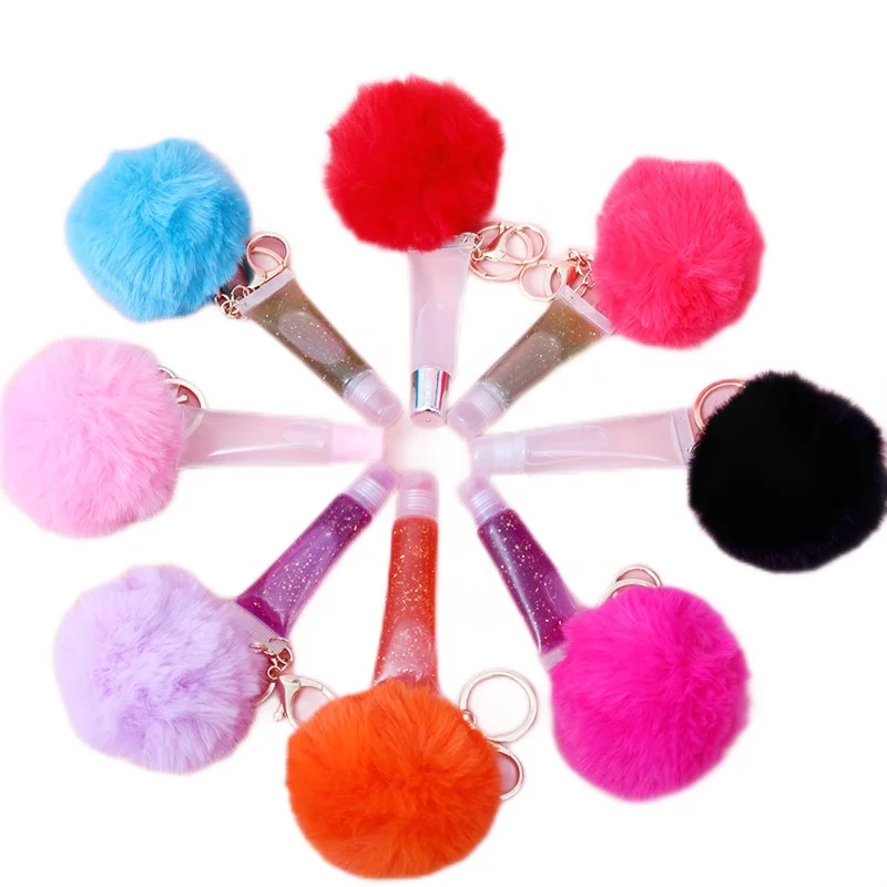 

Christmas Pompom Wholesale Private Label Custom Logo 3ML Nude Clear Vegan Matte Bulk Keychain Lip Gloss Base