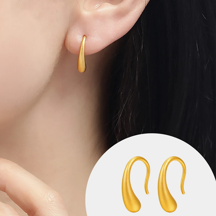 

Certified Gold Stud Earrings Pure Gold 999 Water Drop Earrings 3D Hard Gold Stud Earrings Pure Women