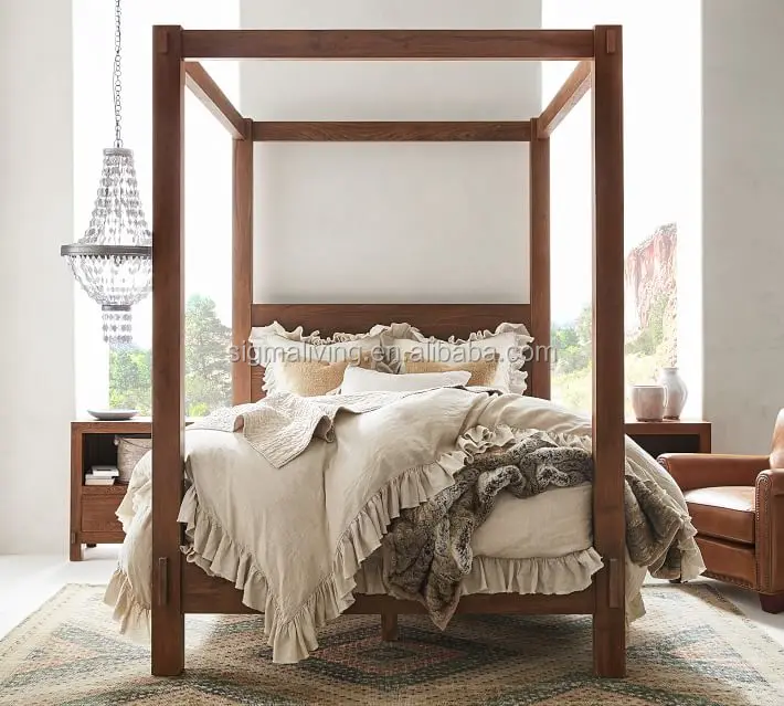 Home furniture American style wood bed living room farmhouse wood reclaimed teak canopy bed