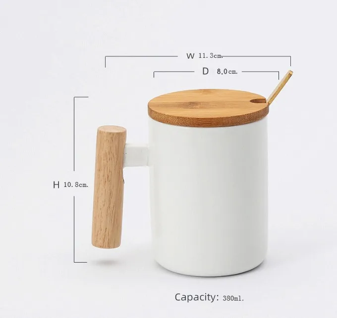 

Best Sale Nordic Porcelain Mug With Bamboo Lid Ceramic Cup Spoon Wooden Handle Ceramic Coffee Mug, Green, black, white, gray, orange