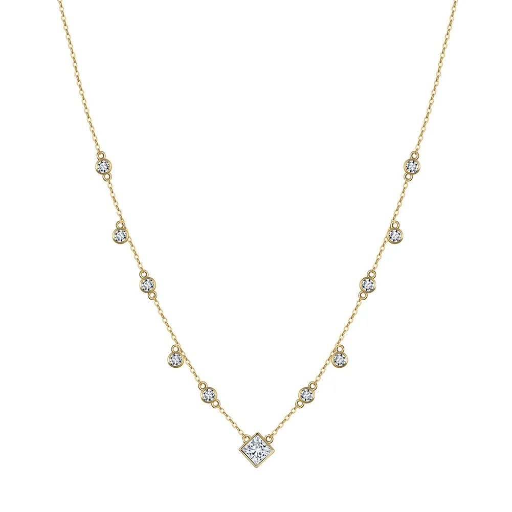 2024 NEW Wholesale Fashion Jewelry 925 Sterling Silver square Round Diamond Zircon Gold Plated Necklace Jewelry for Women
