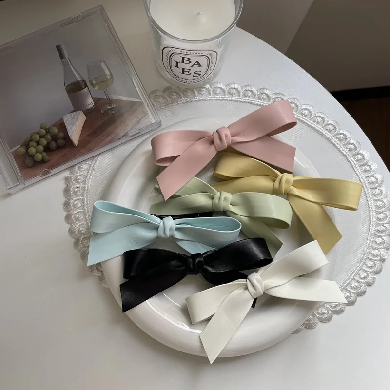 

Sweet Pink and Tender Color Macaron Leather Hair Accessories Bow Hair Clip For Girls