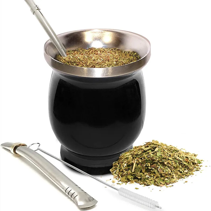 

Amazon wholesale 8oz Double Wall Stainless Steel Yerba Mate Gourd Cup With Straw mate cup with straw sets, Based pantone color number