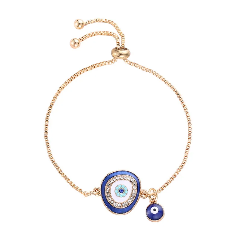 

2021 Summer Holiday Lucky Blue Crystal Eye Bracelets Adjustable Chains Evil Eyes Charm Bracelet For Girls