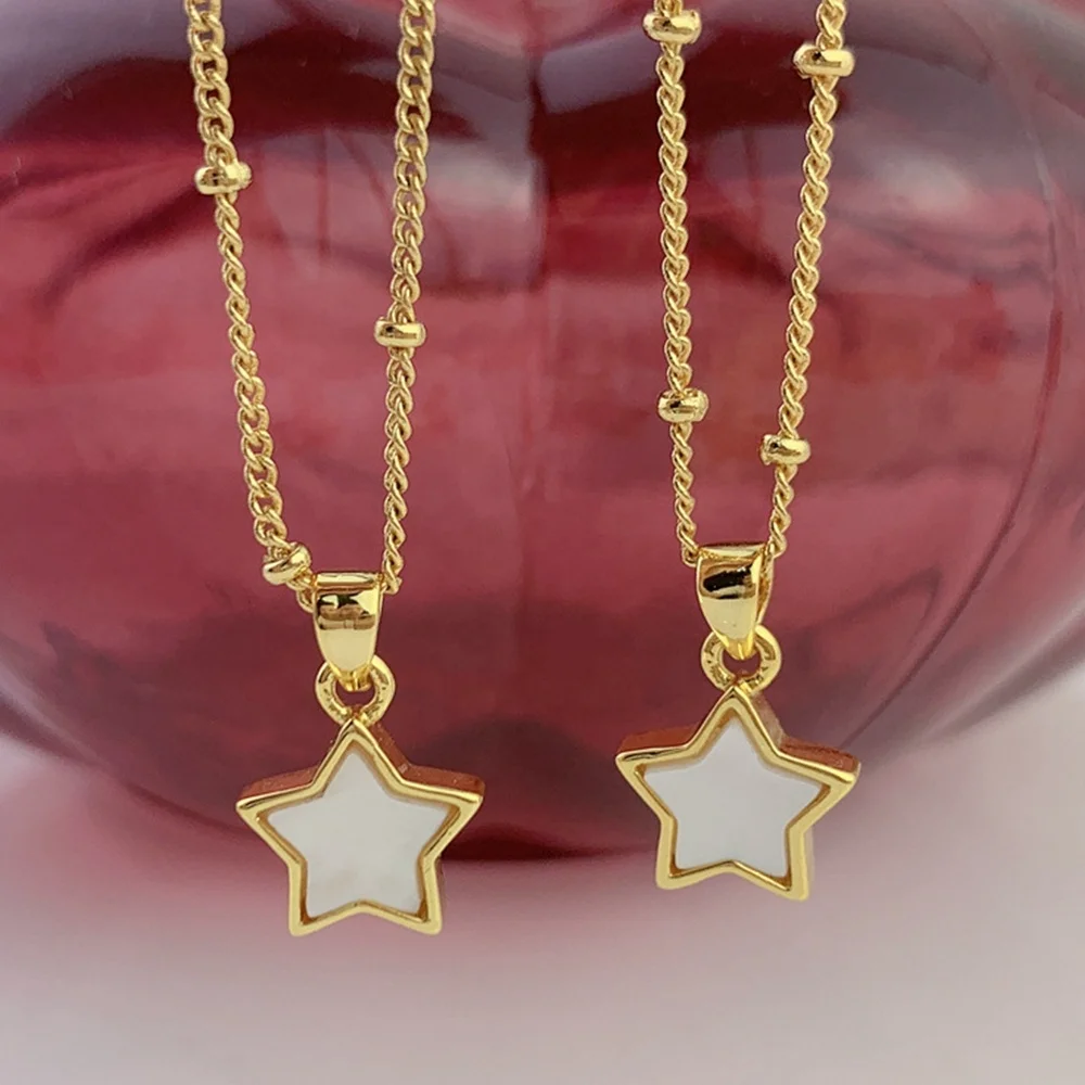 

Elegant Women Gold Necklace Jewelry Mother Pearl Necklace Five Pointed Fashion Shell Star Necklace