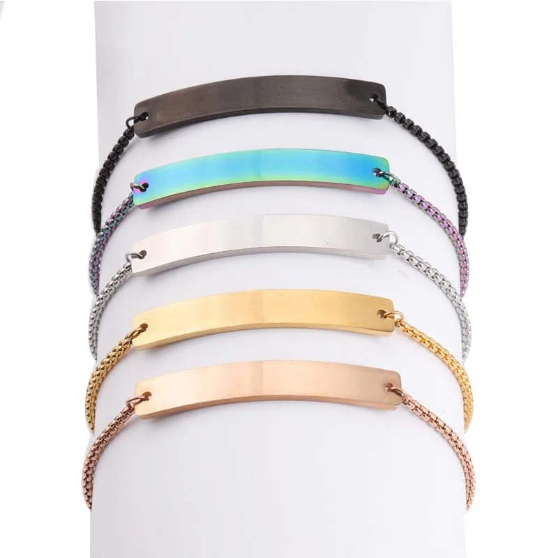 

Stainless Steel Adjustable Bolo Chain Engraved Curved Bending Strip Bracelet
