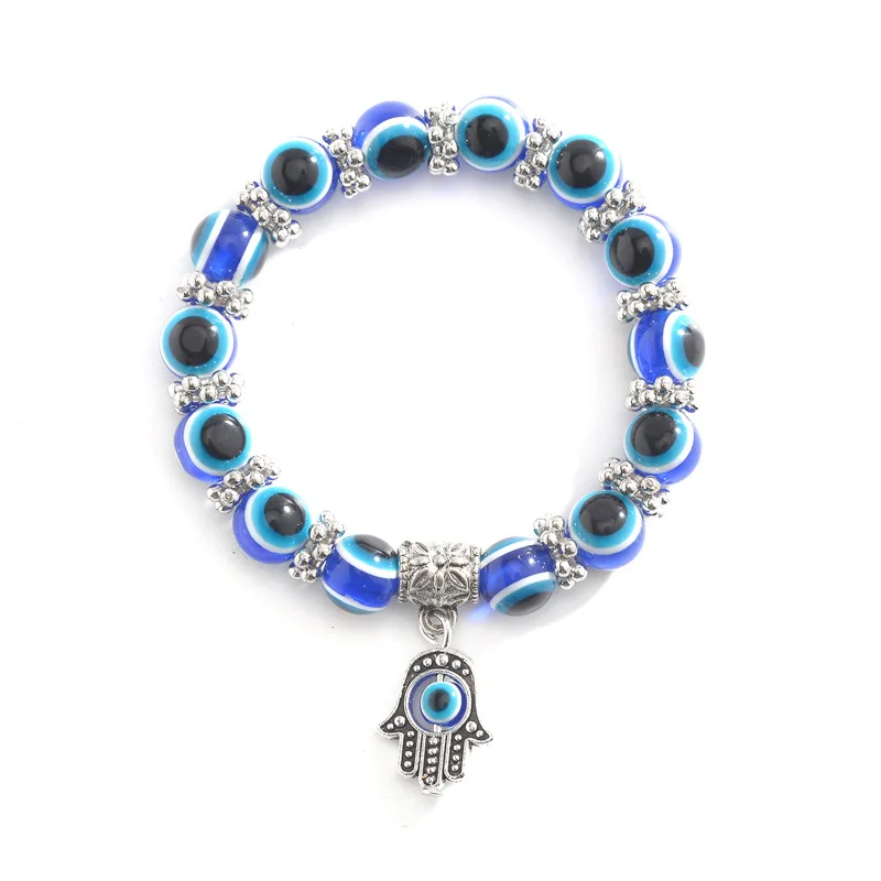 

Vintage Blue Eye Evil Fatima Hand Bracelets for Women Beads Bracelet Jewelry