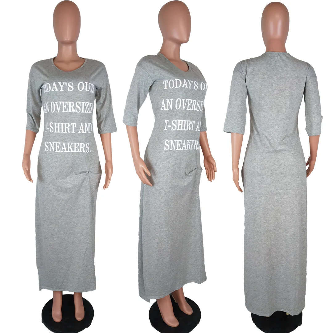 

Wholesale summer beach Letter printed solid color plus size dress for women