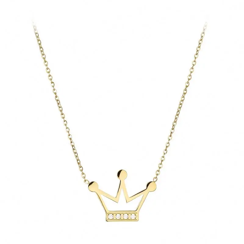 

18K Gold Plated Princess Crown Necklace Pendant Fashion About Clavicle Chain Temperament Necklace