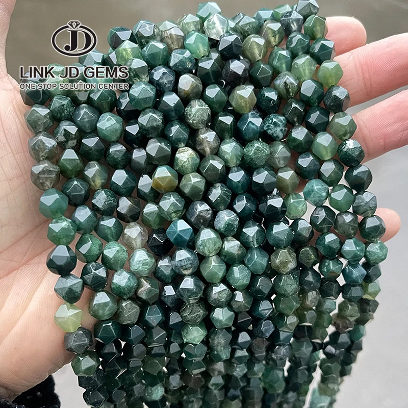 

JD Wholesale Faceted Loose Gemstone Bead 6/8/10mm Natural Grass Agate Diamond Shape Beads for Jewelry Making