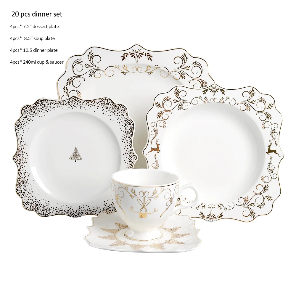 Custom Design Gold Plated China Crockery Square Dinnerware Set For