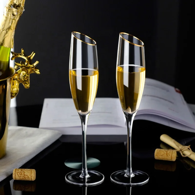 

Champagne glasses oblique mouth champagne flute tumbler for bar champagne glasses crystal, Transparent, multicolored, grey, amber