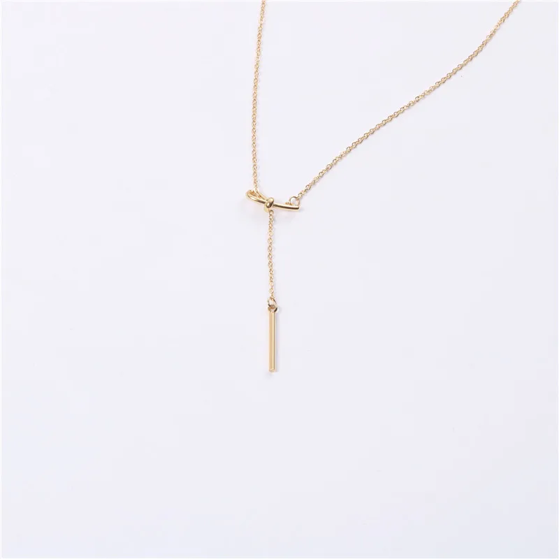 

Joolim Jewelry 18K Gold Plated Tassel Bowknot Choker Necklace Dainty Pendant Necklace Stainless Steel Jewelry Wholesale