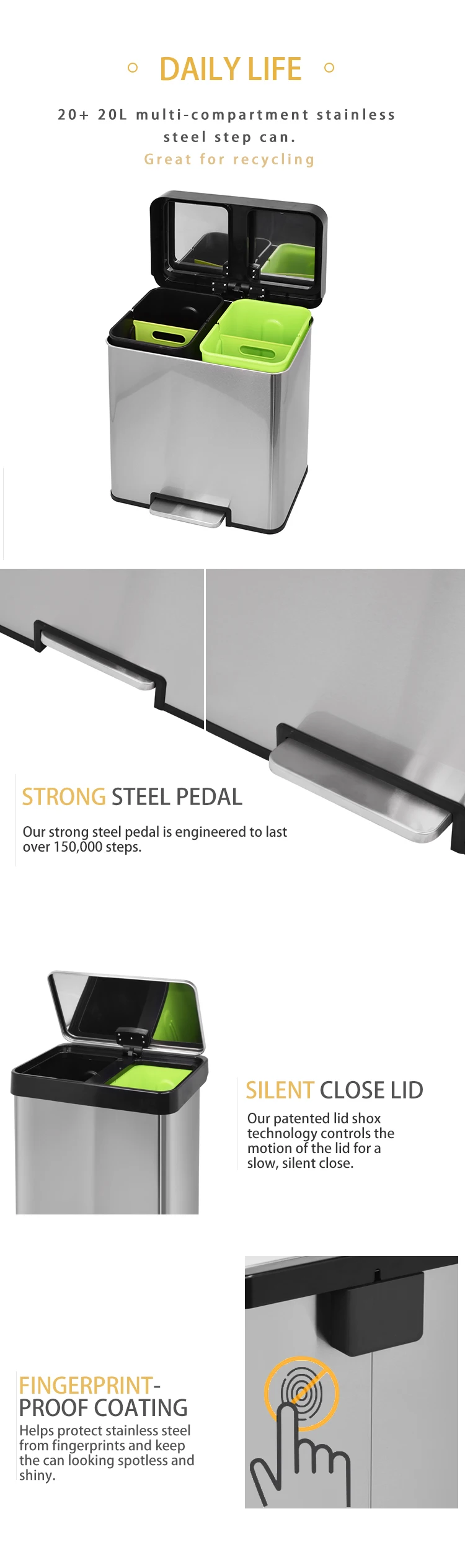 Большая Педаль Для Мусора На 40 Литров С 2 Отдельными Отделениями Из ...