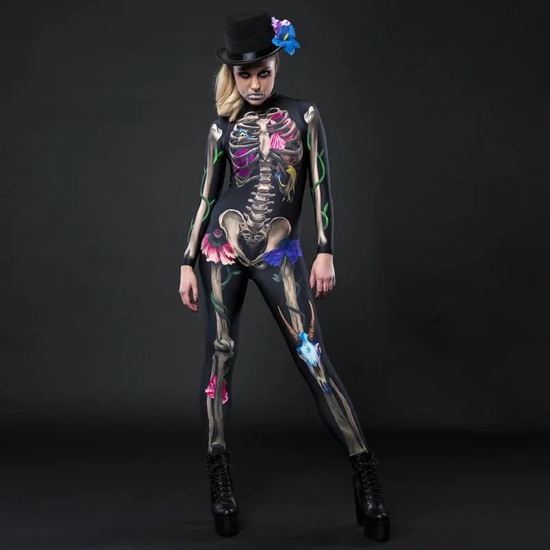 
2020 Halloween Ball Skull Bones Halloween Adult Women Cosplay Costumes Skeleton Jumpsuit bodysuits 