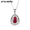 Classic Luxurious Fashion Design Pear Shape Synthetic Ruby Stone 925 Silver Halo Pendant Necklace For Christmas Present