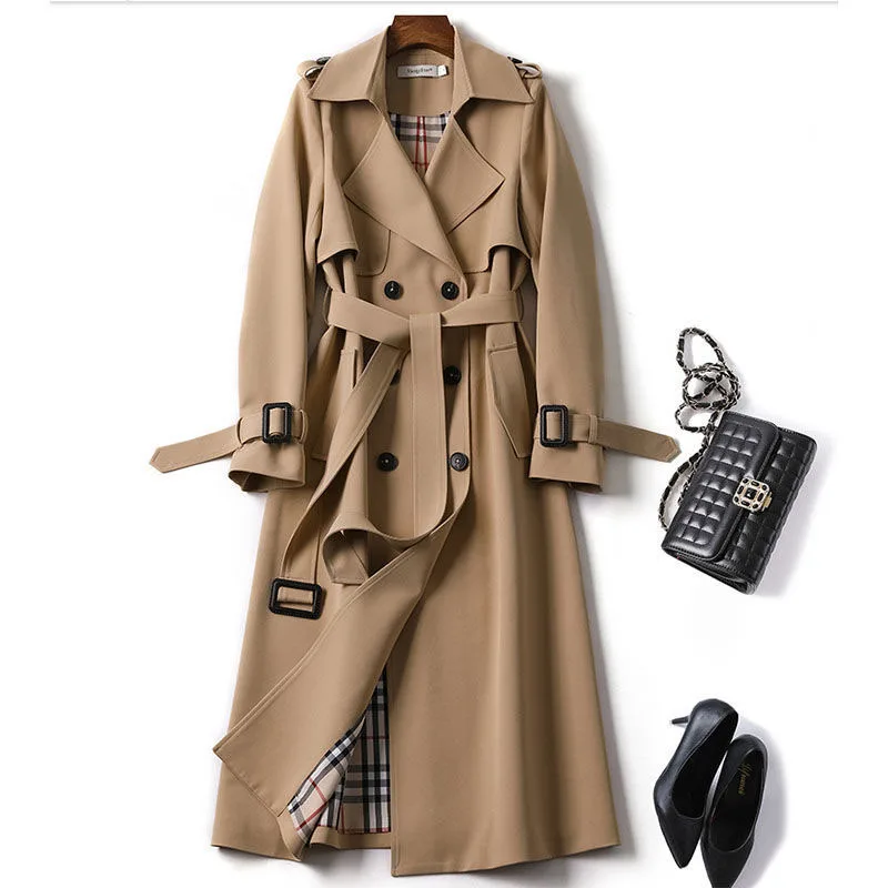 

Droma new Korean mid-length trench coat for women 2020 popular British over-the-knee overcoat for spring autumn