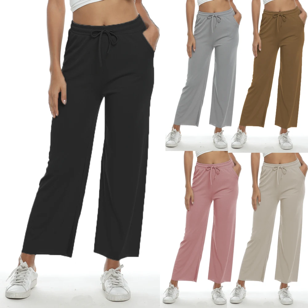 

High Quality High Wasited Workout Exercise Pants Women Sport Black Leggings With Drawstring